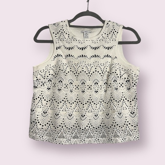 Bar III Tops - Bar III White and Black Boho Lace Tank Top